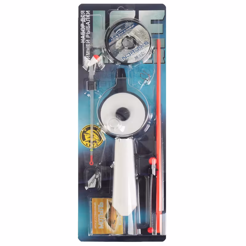 Набор для зимней рыбалки Три Кита Ice Master №3 (удилище, катушка, приманки, леска, сторожки, крючки, поплавок)