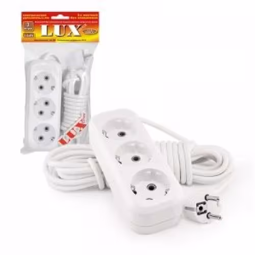 Удлинитель сетевой трехместный с заземлением LUX У3-Е-05  (16А, 250В, 5 м)