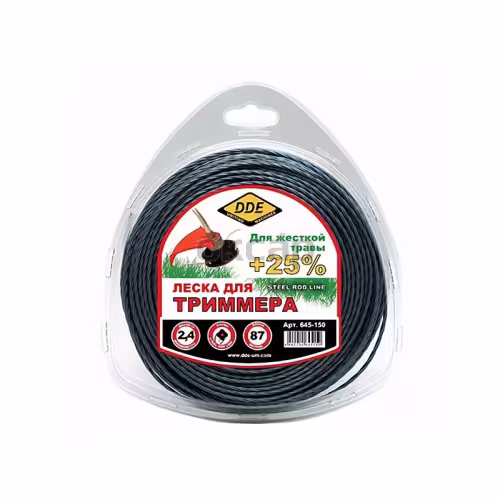 Корд триммерный армированный DDE Steel Rod Line, крест витой, 2,4мм*87м