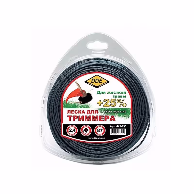 Корд триммерный армированный DDE Steel Rod Line, крест витой, 2,4мм*87м