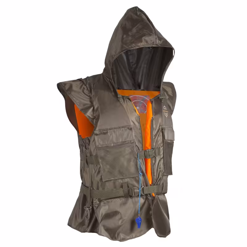 Жилет спасательный Huntsman Shark, размер 44-48, до 60 кг, оранжевый/хаки, ГОСТ Р58108-2019, подходит для ГИМС