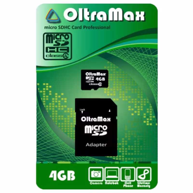 Карта памяти OltraMax microSDCH Class4, 4 Gb
