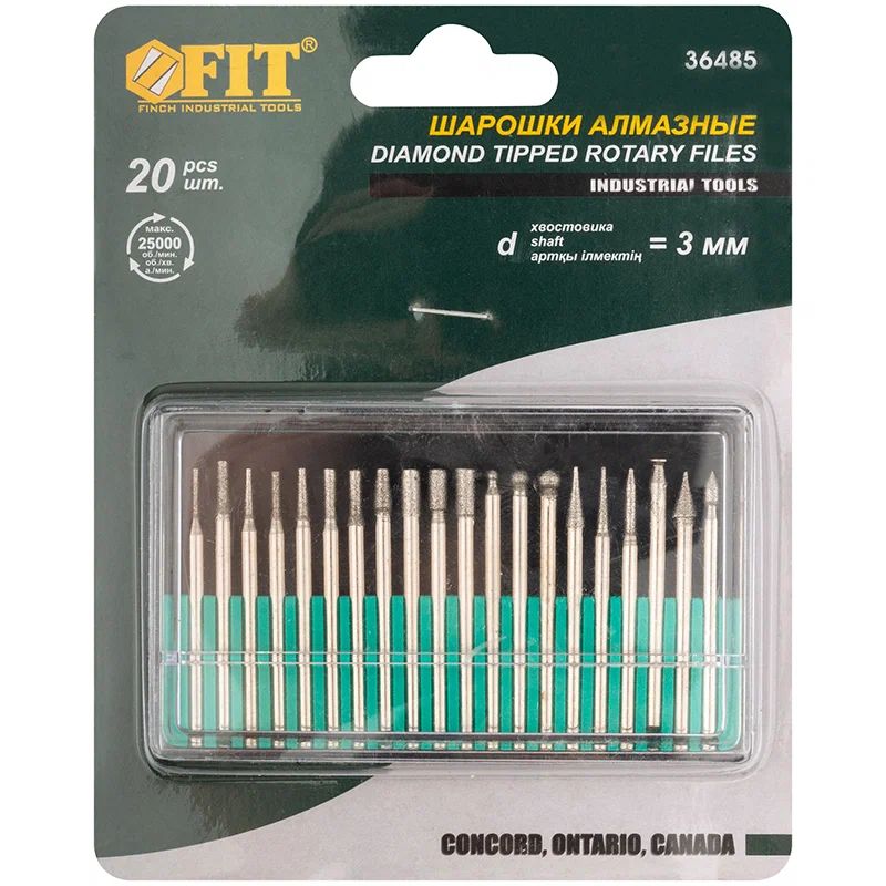 Шарошки алмазные для фигурных отверстий Fit 36485, 20 шт.