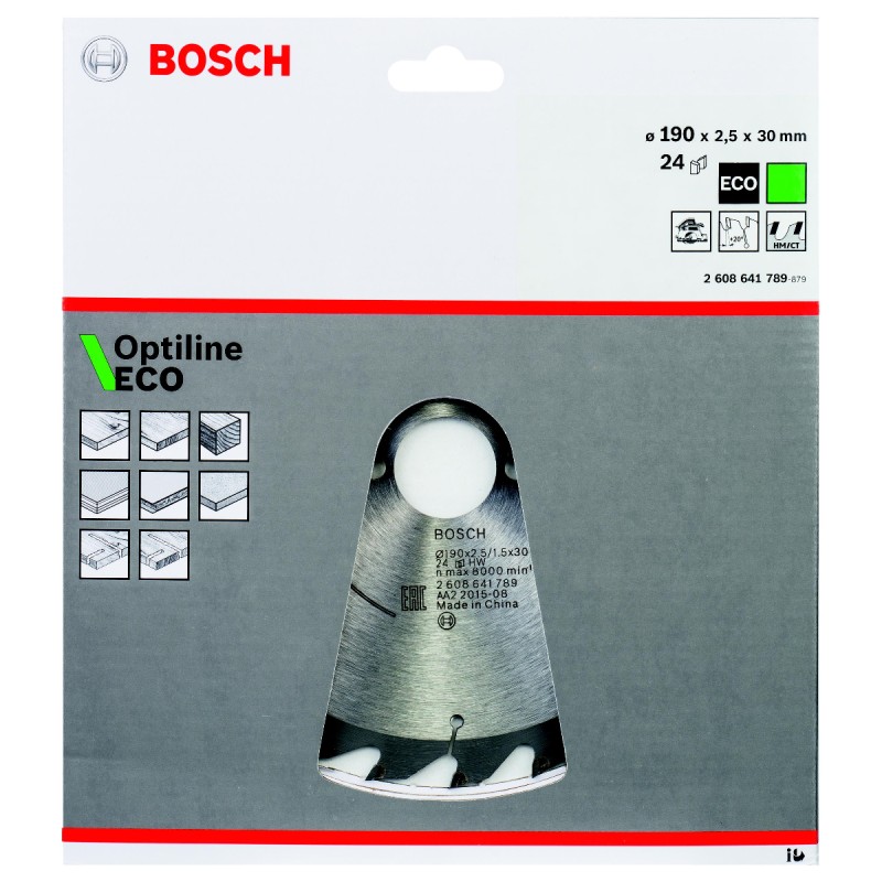 Диск пильный по дереву Bosch Optiline 2608641789, 190х2,5х30 мм