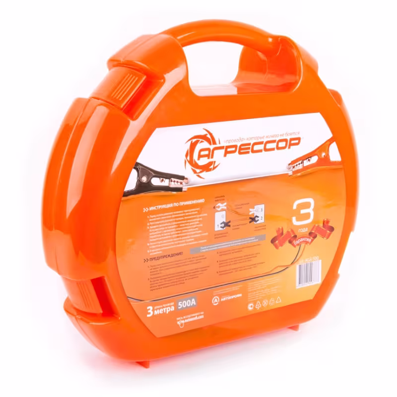 Провода для прикуривания медные, морозостойкие Агрессор AGR-500, 3 м, 500А