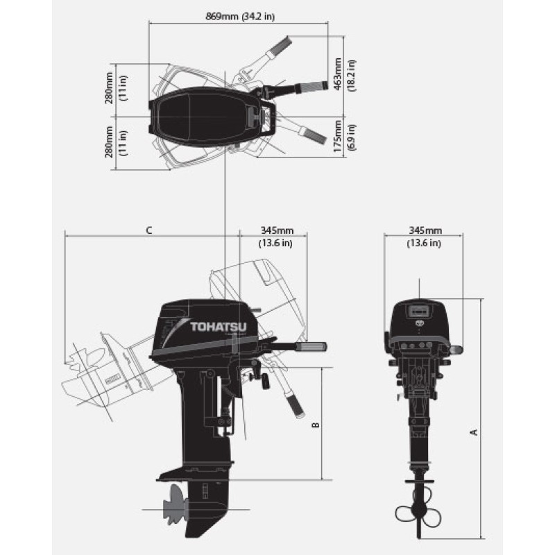 Лодочный мотор 2-тактный Tohatsu M 9.9 D2S, 9,9 л.с.