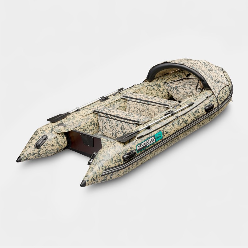 Надувная лодка ПВХ Gladiator C400AL, пайол алюминиевый, цифровой камуфляж