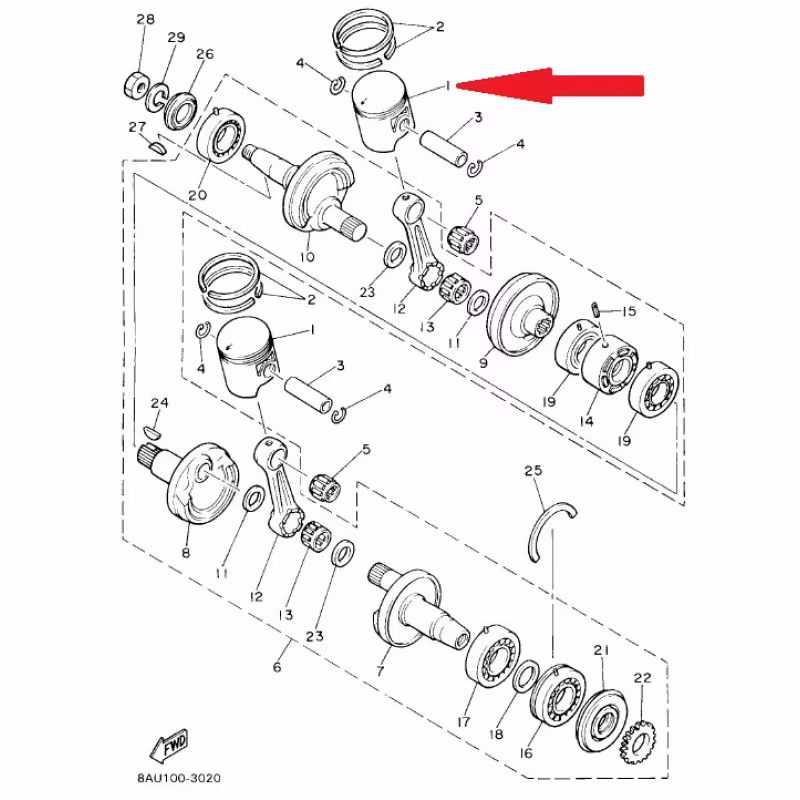 Поршень с кольцами для снегохода Yamaha VK540 RTT-8R6-11631-00
