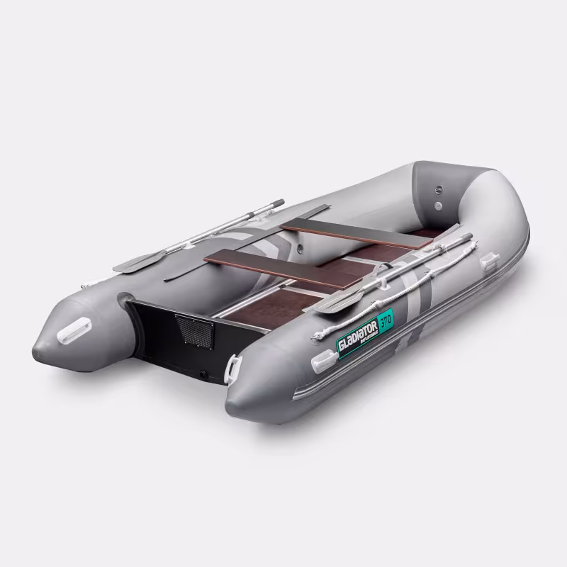 Надувная лодка ПВХ Gladiator B370AL, пайол алюминиевый, светло-серый/темно-серый