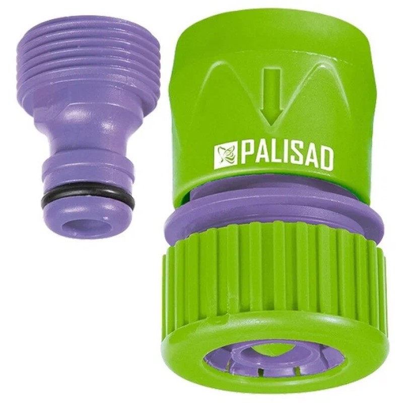 Коннектор с аквастопом для шланга Palisad 65755, 3/4"