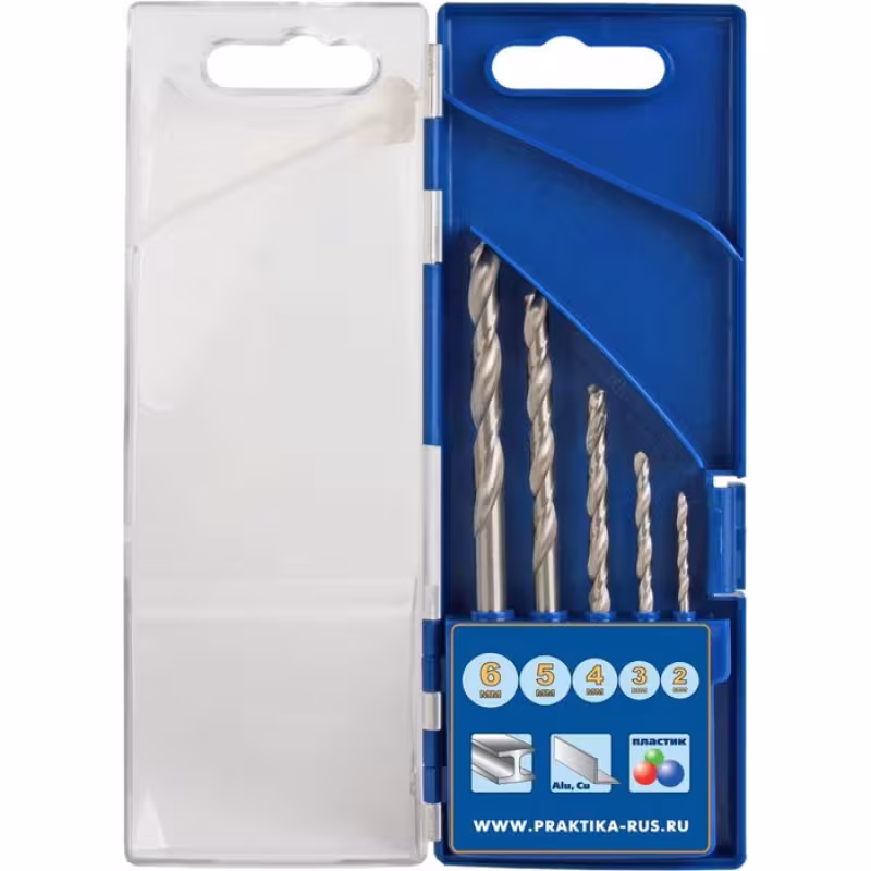 Набор сверл по металлу ПРАКТИКА "Профи", 5 шт, 2,3,4,5,6 мм, ПРО кассета