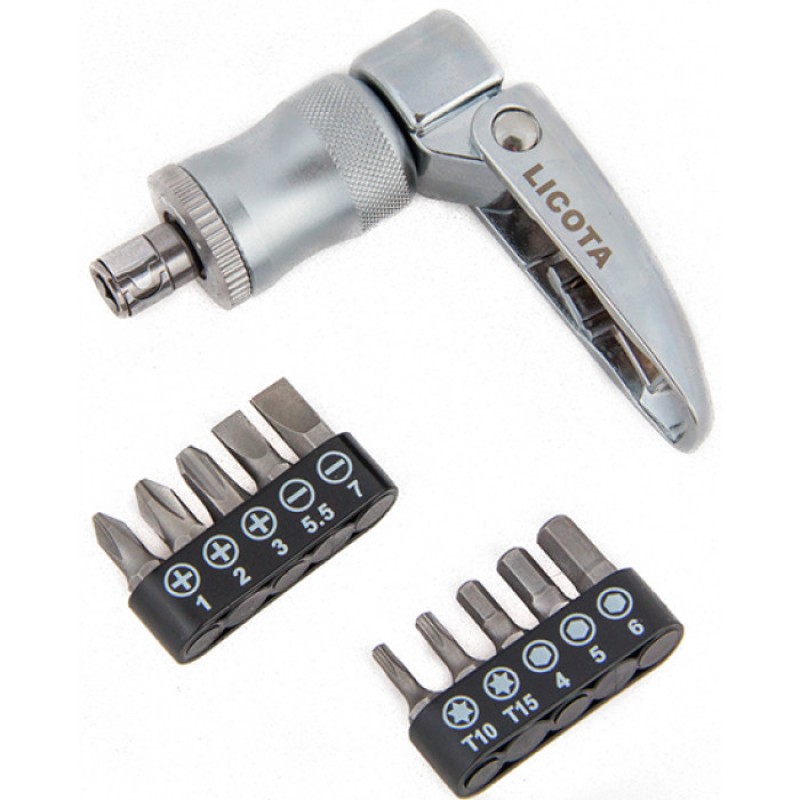 Отвертка-рукоятка трещоточная PH, SL, Torx с набором бит 1/4