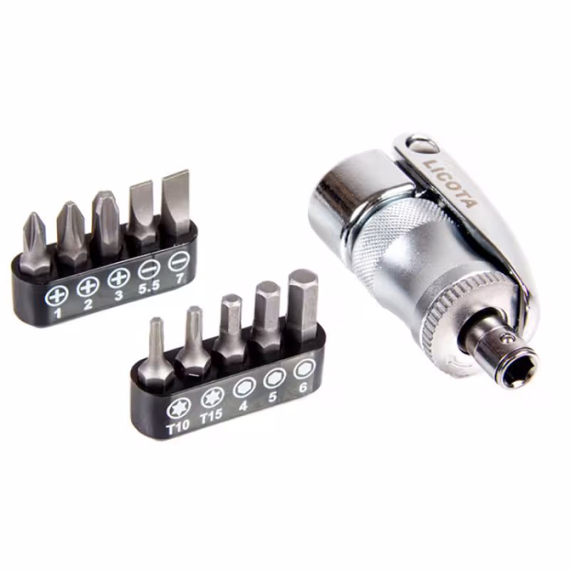 Отвертка-рукоятка трещоточная PH, SL, Torx с набором бит 1/4