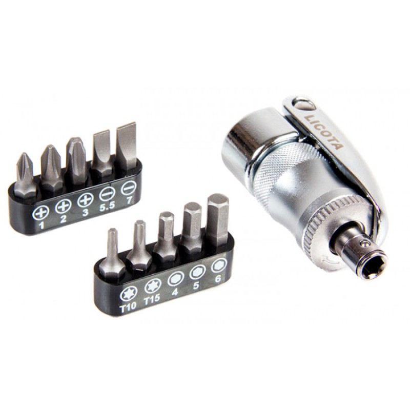 Отвертка-рукоятка трещоточная PH, SL, Torx с набором бит 1/4