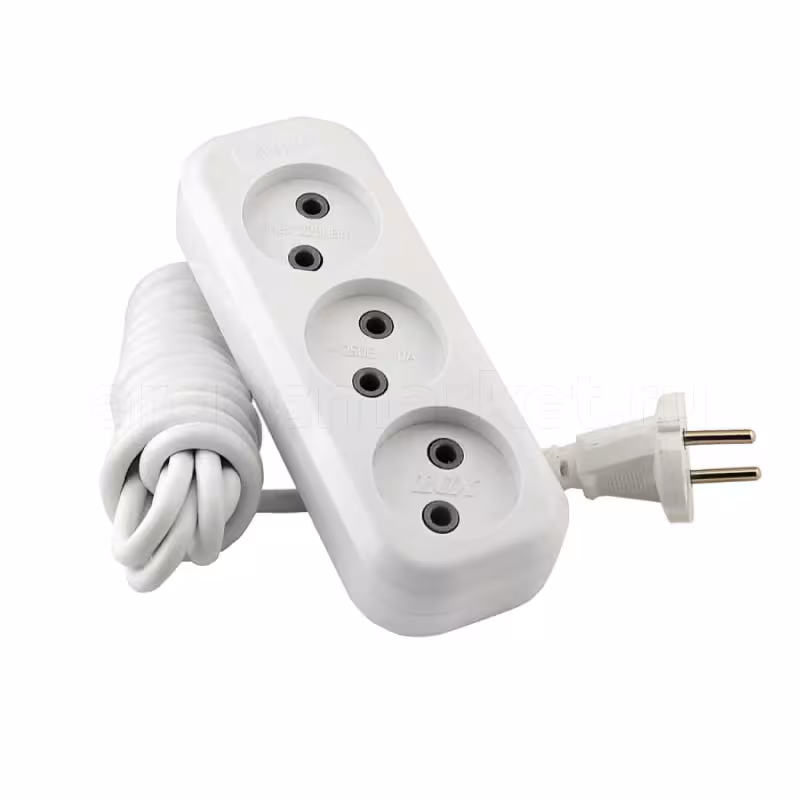 Удлинитель сетевой трехместный без заземления Lux У3-О-02 (10А, 250В, 2 м)