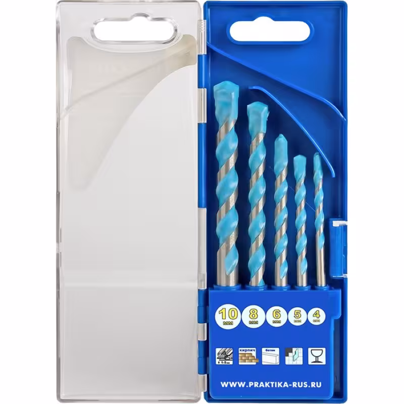 Набор сверл универсальных ПРАКТИКА "Эксперт", 5 шт. 4,5,6,8,10 мм, ПРО кассета