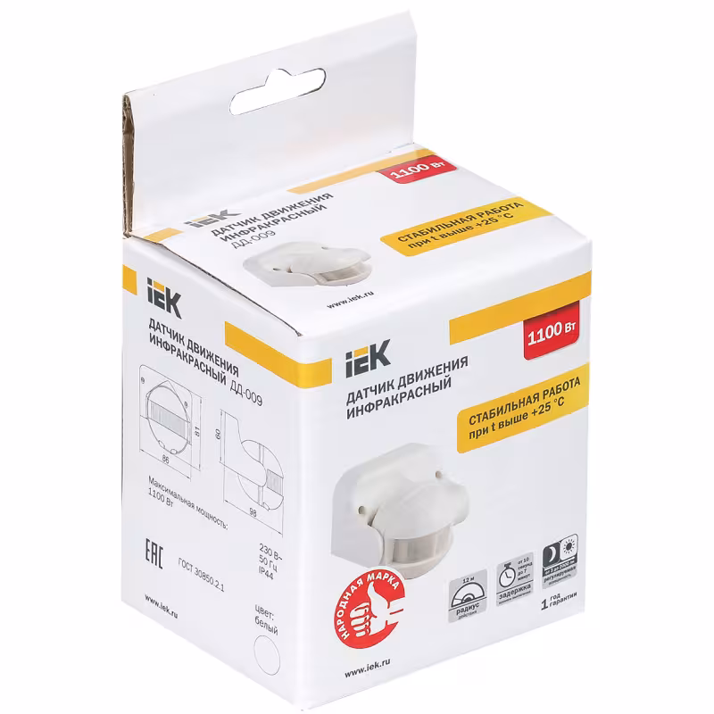 Датчик движения инфракрасный IEK 1100W, 180 гр., 12 м, IP44, белый