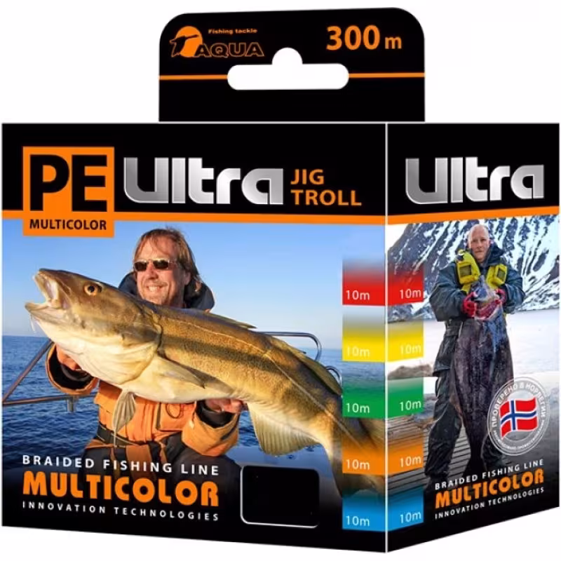 Шнур плетеный Aqua PE Ultra Multicolor Jig Troll 0.60 мм, 51.2 кг, 300 м