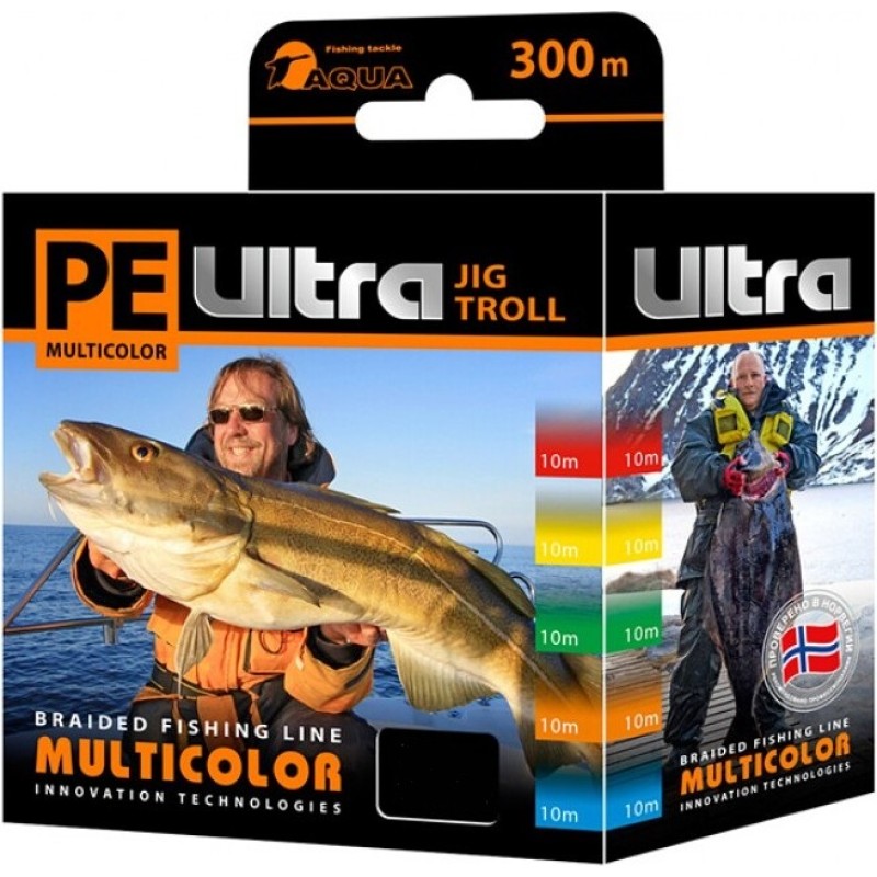 Шнур плетеный Aqua PE Ultra Multicolor Jig Troll 0.40 мм, 37.4 кг, 300 м