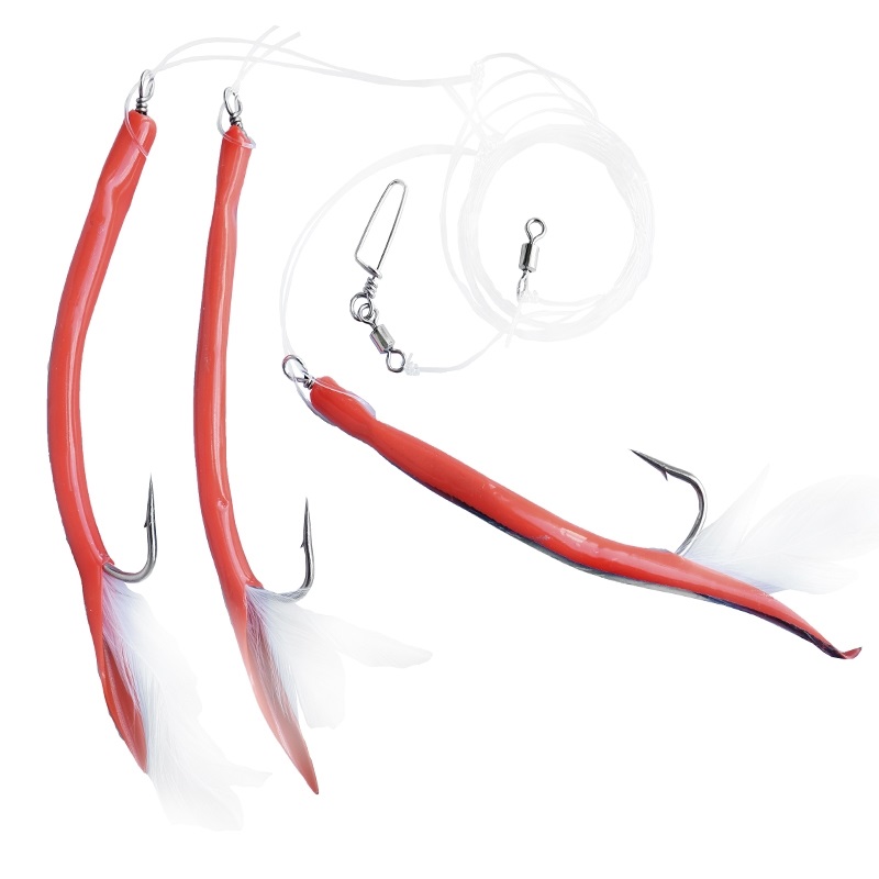 Монтаж SFT S-M0013, 3 червя, перья красный, 9/0