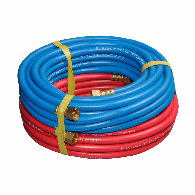 Комплект рукавов кислород/горючий газ 6.3мм с фитингами -10м