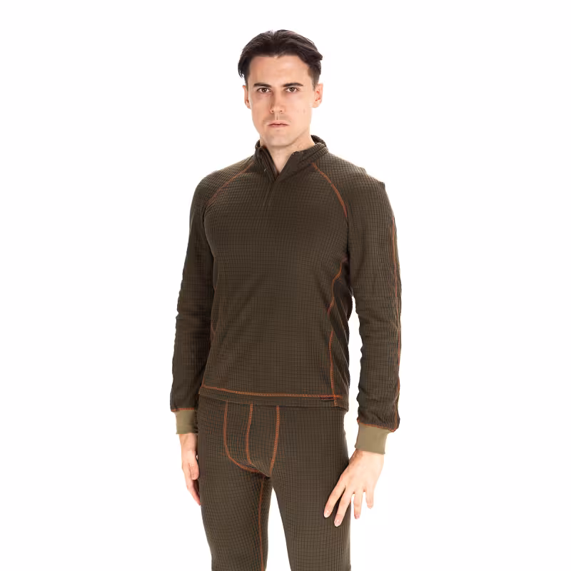 Комплект термобелья мужской Huntsman Thermoline ZIP, флис фактурный, хаки, размер 44-46 (M)