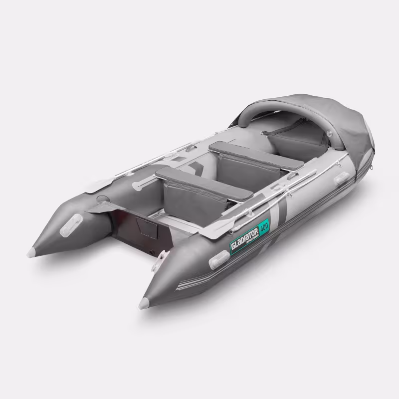 Надувная лодка ПВХ Gladiator C400AL, пайол алюминиевый, светло-серый/темно-серый