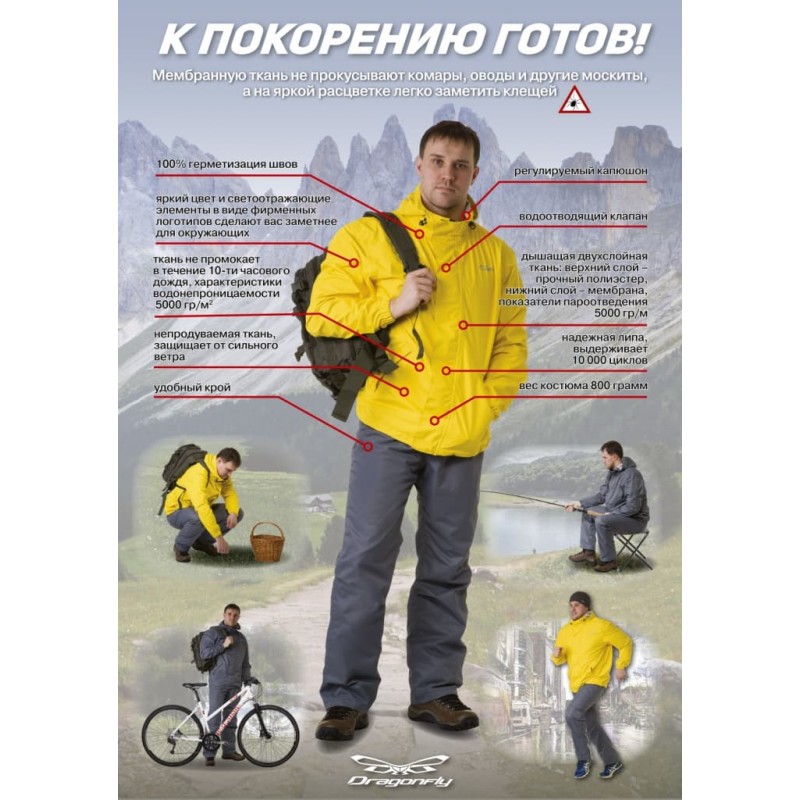 Костюм-дождевик Dragonfly Active, мембрана DFTEX, камуфляж, размер L