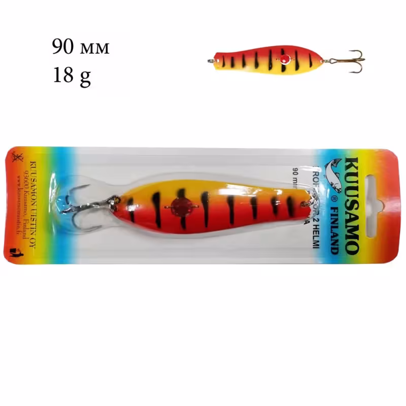 Блесна Kuusamo Professor 2 90/18 (бусинка) BL/R/Ye-C