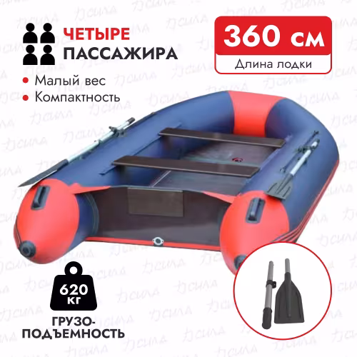 Надувная лодка ПВХ Flinc FT360K, пайол фанерный, красный/синий