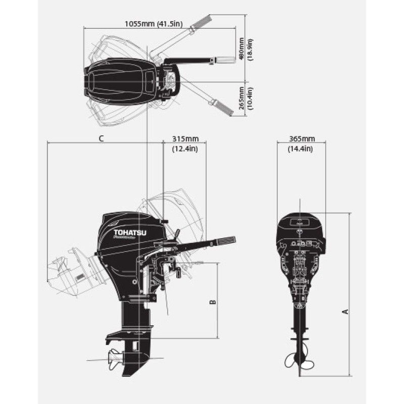 Лодочный мотор 4-тактный Tohatsu MFS 20 EWS, 20 л.с.