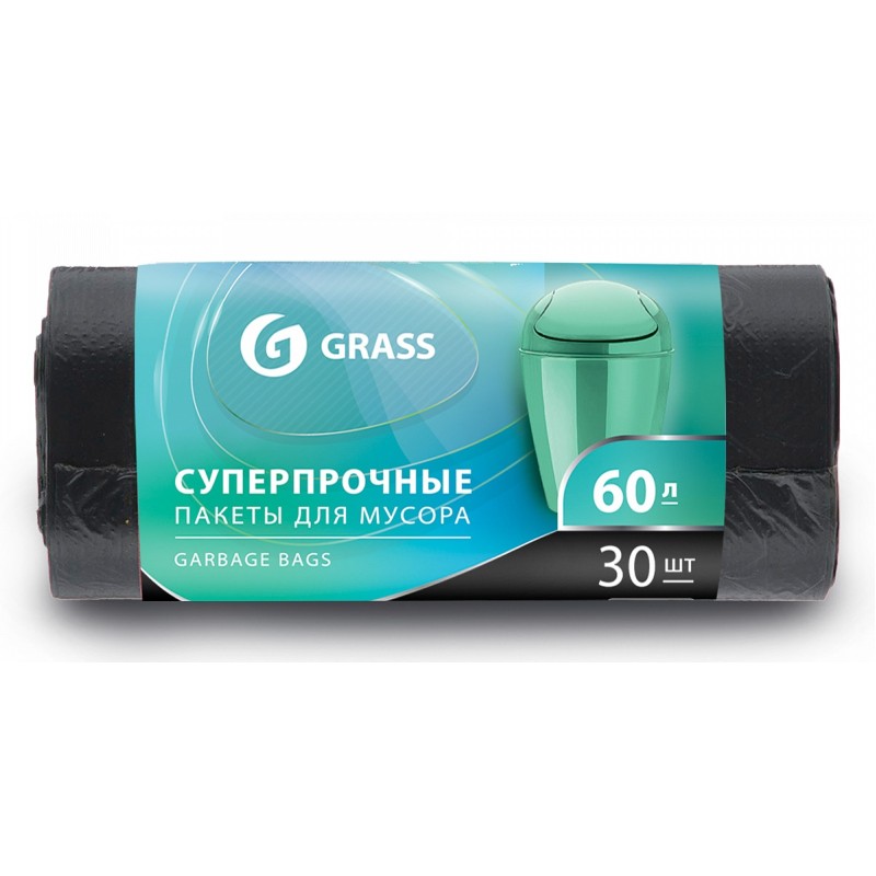 Мешки для мусора суперпрочные Grass, 60 л, черный, 30 шт.