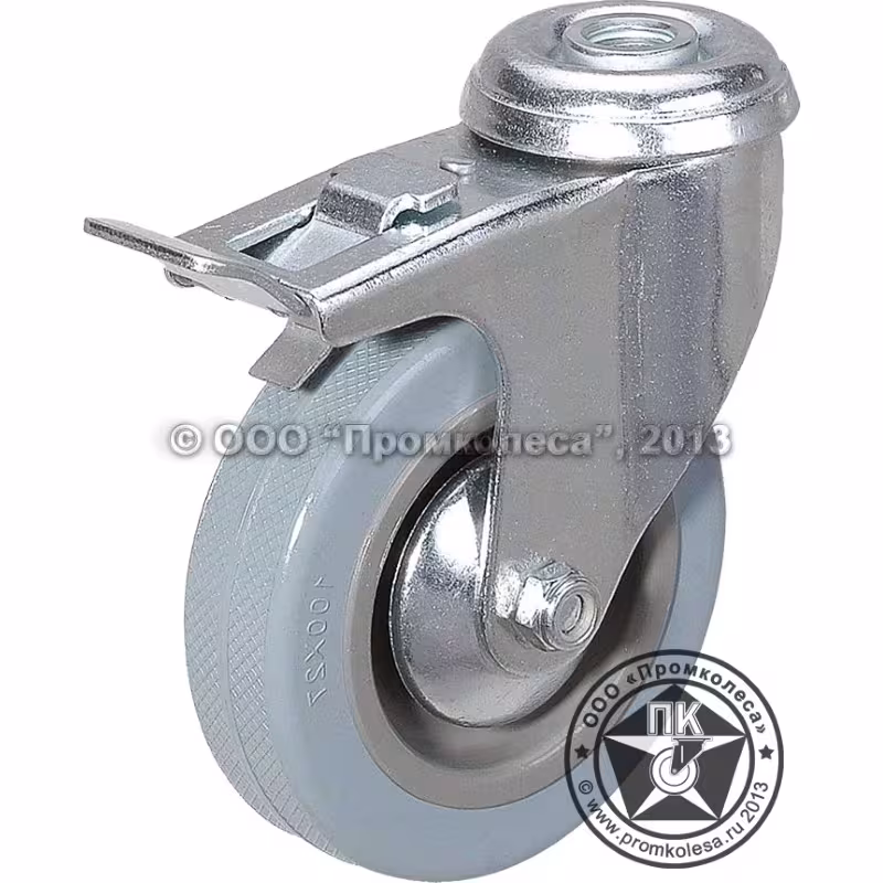 Колесо аппаратное SChgb 93 поворотное с тормозом, крепление под болт (75x23, 50кг) с опорой