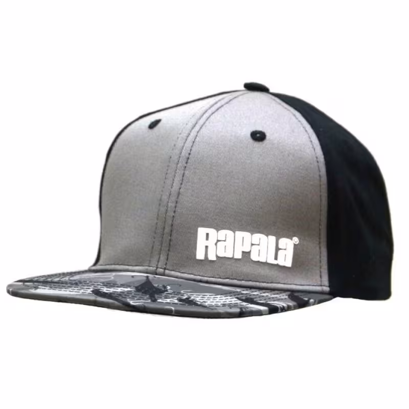 Кепка-бейсболка Rapala Lure Camo Flat Brim, полиэстер, серый/черный