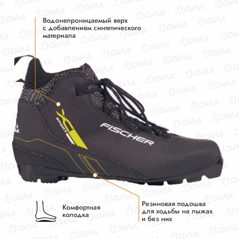 Ботинки лыжные Fischer XC Sport Black Yellow  NNN S39818, черный, размер 41