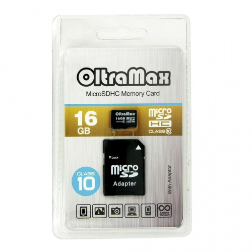 Карта памяти OltraMax  16 Gb microSDCH Class10, с адаптера SD