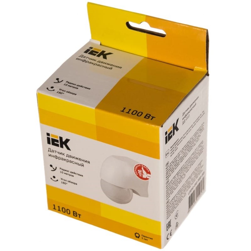 Датчик движения инфракрасный  IEK 1100W, 180 гр, 10 м, IP44, белый