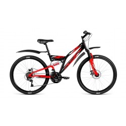 Велосипед горный двухподвес взрослый ALTAIR MTB FS 26 1.0, рост 18, 18 скоростей, черный/красный