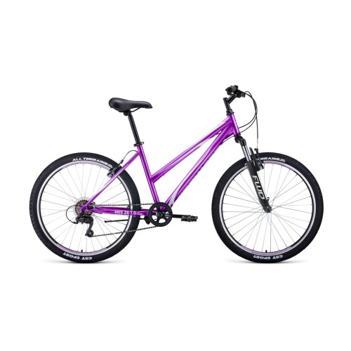 Велосипед горный хардтейл взрослый FORWARD IRIS 26 1.0, рост 17, 6 скоростей, фиолетовый