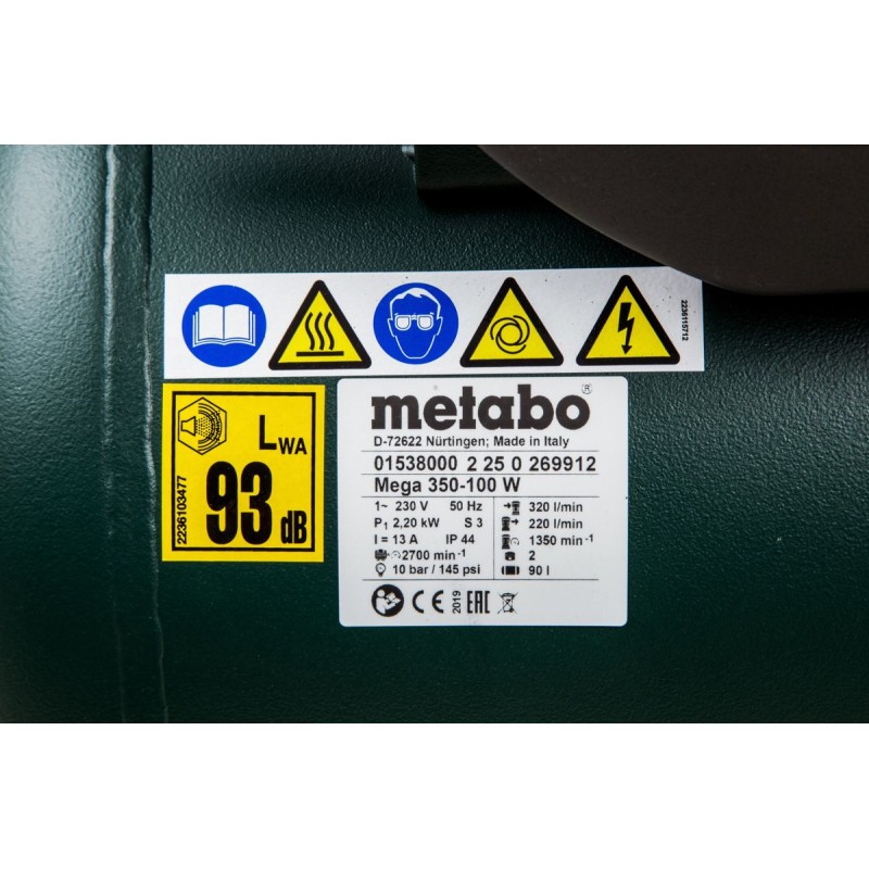 Компрессор поршневой масляный Metabo Mega 350-100 W 601538000