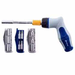 Отвертка-рукоятка реверсивная PH, SL, T с набором бит, торцевых головок 1/4 Кобальт CR-V Ultra Grip 245-459, 24 предмета