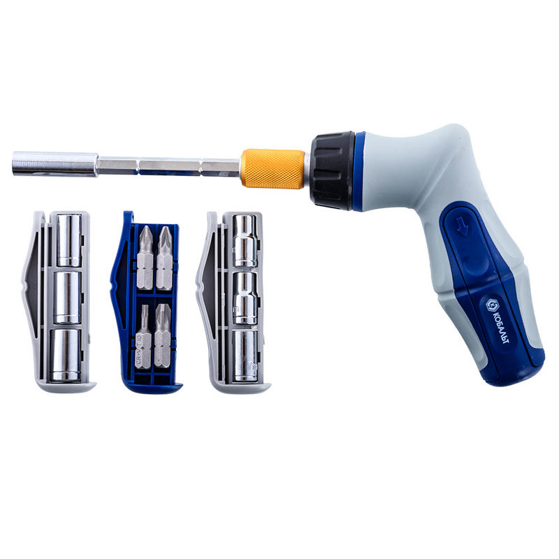 Отвертка-рукоятка реверсивная PH, SL, T с набором бит, торцевых головок 1/4 Кобальт CR-V Ultra Grip 245-459, 24 предмета