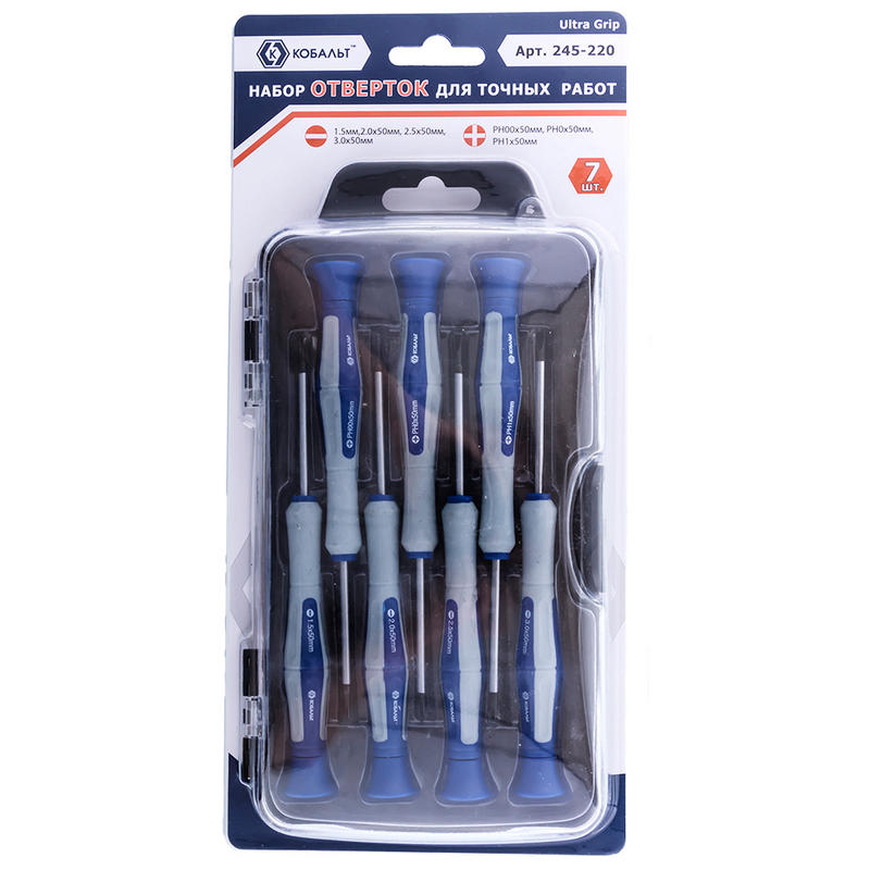 Набор отверток для точных работ PH, SL Кобальт CR-V Ultra Grip 245-220