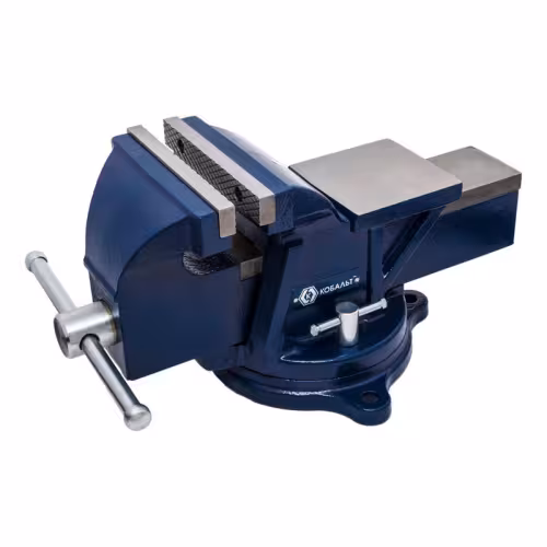 Тиски 150 мм слесарные поворотные, ширина губок  захват 150 мм, 17 кг,  наковальня, коробка КОБАЛЬТ