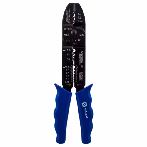 Электропассатижи 0.8 - 2.6 мм, обжим наконечников, кусачки, винторез, 230 мм КОБАЛЬТ