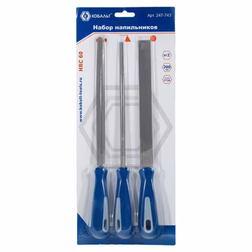 Набор напильников 3шт ( 200мм Плоский,трехгр,кругл) Кобальт