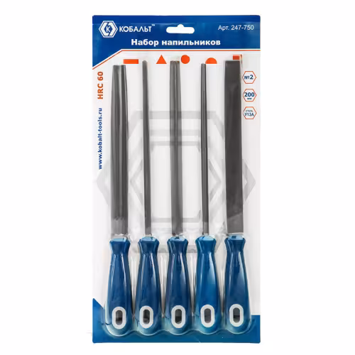 Набор напильников 5шт ( 200мм Плоский,трехгр,кругл,квадр, полукруг) Кобальт