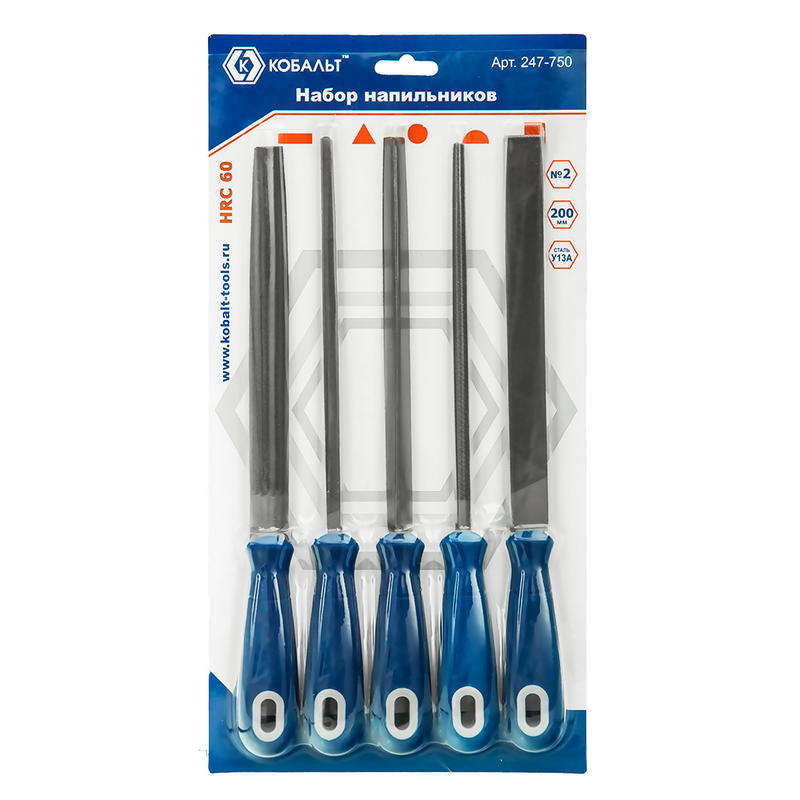 Набор напильников 5шт ( 200мм Плоский,трехгр,кругл,квадр, полукруг) Кобальт