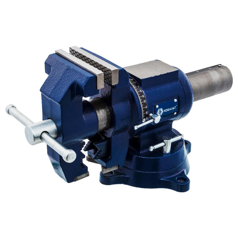 Тиски 100 мм слесарные поворотные, ширина губок  захват 100 мм, 10 кг,  наковальня, коробка КОБАЛЬТ