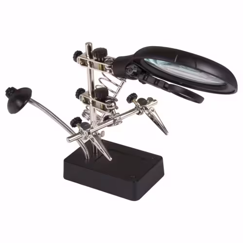 Держатель с лупой "третья рука" Rexant 12-0250, LED подсветка, подставка под паяльник